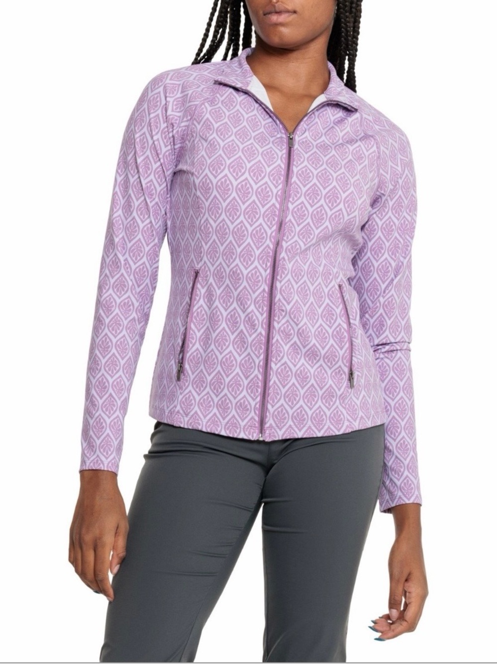 Sigrid Olsen Purple Patterned Raglan Sleeve Zip-Front Women's Golf Jacket